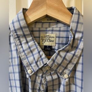 J crew mens L slim fit button down shirt long sleeve blue plaid perfect